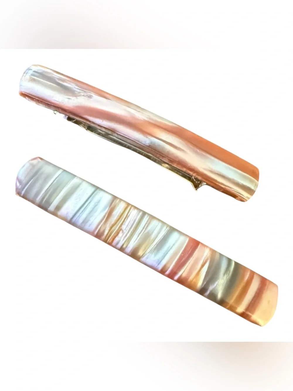 1970’s French Hair Clips in Pearlescent Earthtones, Deadstock, One Pair, 2.1”